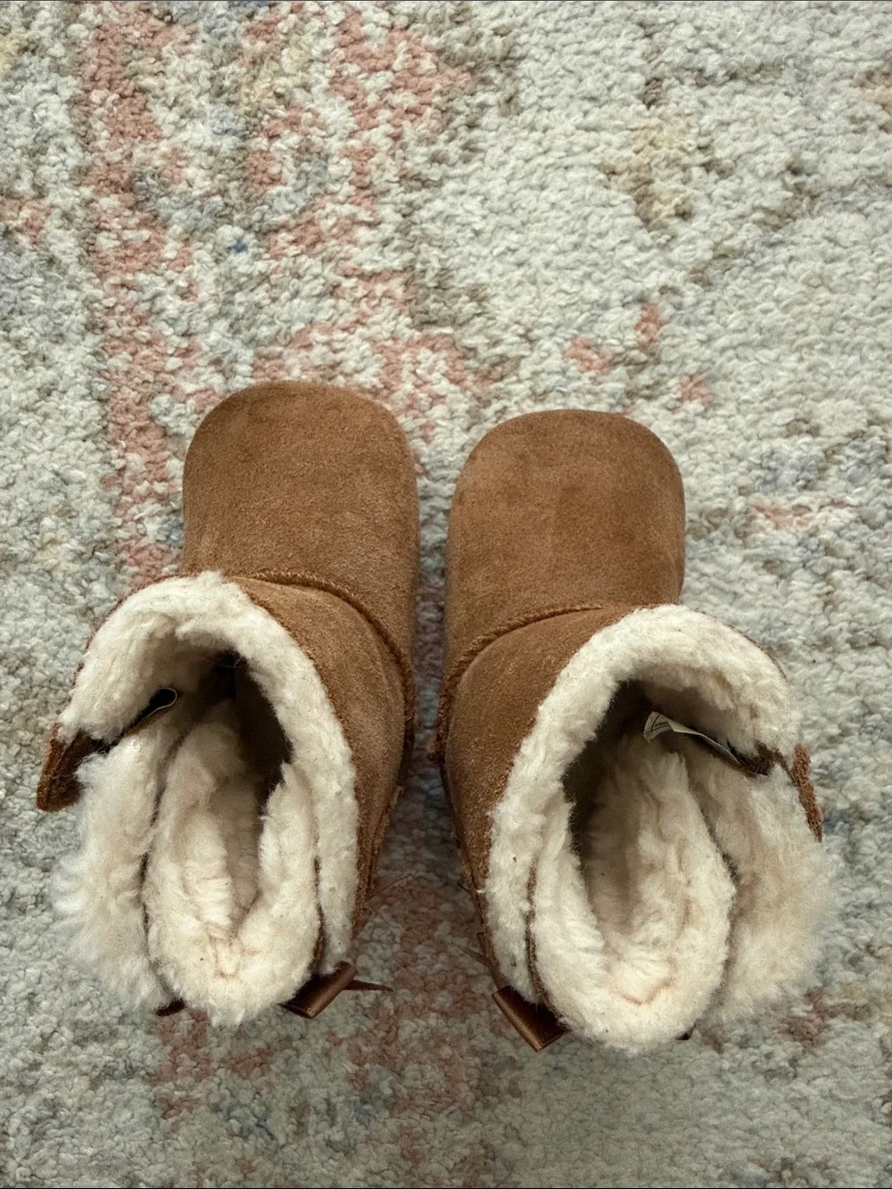 UGG Chestnut Suede Baby Boots with Back Bow Detail